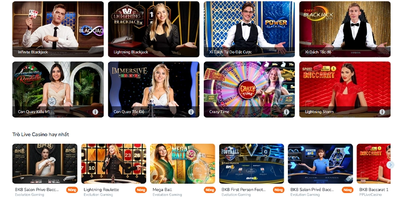 Danh sách các trò chơi siêu phong phú tại Casino BK8