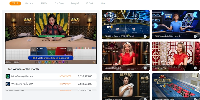 Điểm qua các nhà cung cấp casino hàng đầu tại BK8