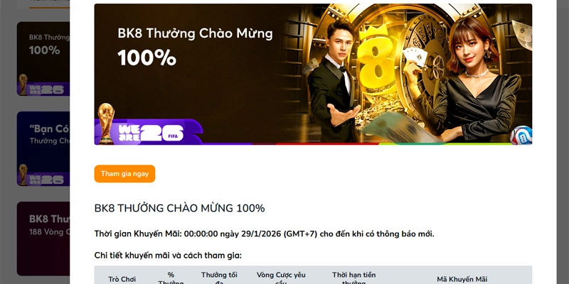 Khuyến mãi chào mừng BK8